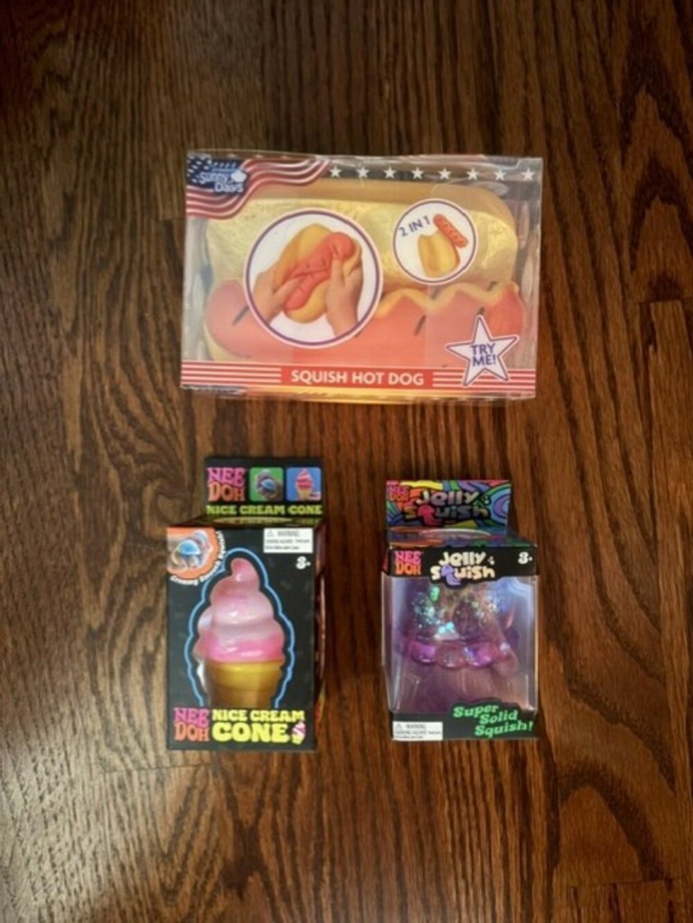 NeeDoh Pink Ice Cream Cone Purple Jellyfish Jumbo Hot Dog Squishy Fidget Bundle